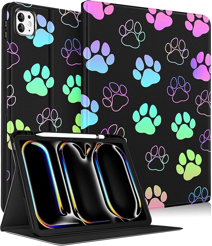 Uppuppy for iPad Pro 13 Inch Case 2024 - Women Cute Girls Folio Smart Cover with Pencil Holder Kids Girly Design Unique Pretty Dog Print for iPad Pro M4 13 Inch Cases A2925 A2926 A3007