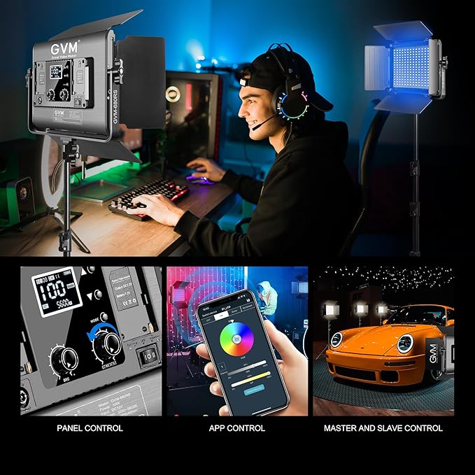 GVM Upgraded 680 RGB LED Video Light with Lightings Stand Kit, 50W Photography Lighting with Bluetooth Control, Studio Light with 18 Lighting Scenes, led Panel Lights for Video Recording, 8500lux/0.5m