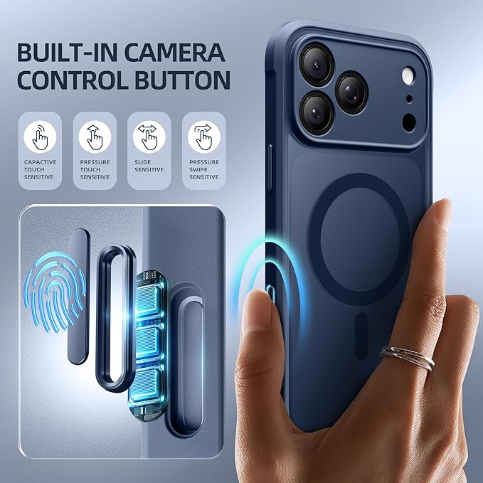 BERFY for iPhone 17 Pro Max Case, Compatible with MagSafe, Built-in Privacy Screen Protector, Camera Protection, Shockproof Full Body Phone Case 6.9", Translucent Blue