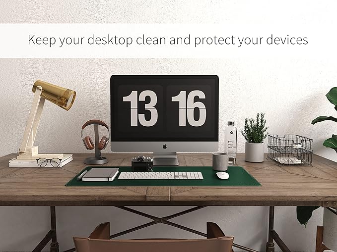 RENMTURE Dual-Sided Mouse Pad, Natural Cork & PU Leather Large Desk Pad for Office and Home Work, Desk Protector Non-Slip, Waterproof, Easy Clean (Dark Green, 36"x17")