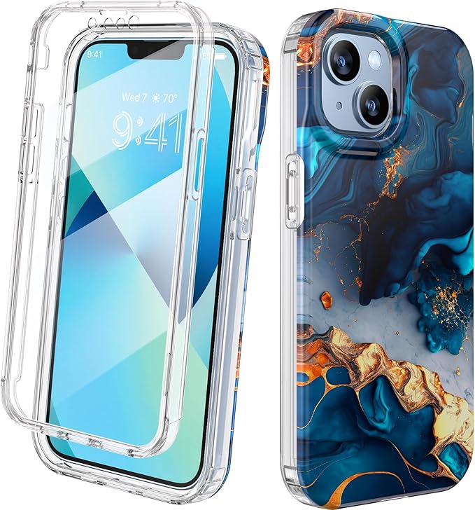 Diaclara Designed for iPhone 13 Case, Full Body Rugged with Built-in Touch Sensitive Anti-Scratch Screen Protector, Soft TPU Bumper Case for iPhone 13 6.1" (Water Blue)