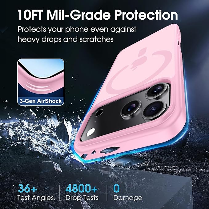 Strong Magnetic for iPhone 17 Pro Case with Camera Lens Protector [ Military-Grade Protection] Compatible with MagSafe Shockproof Slim Thin Cover case for iPhone 17 Pro 6.3 inch, Light Pink