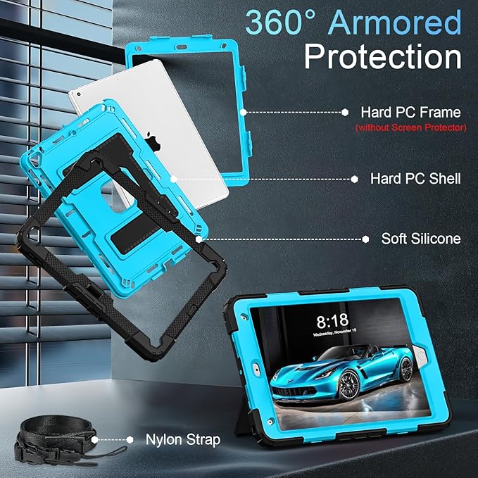 for iPad 9th Generation 2021/ iPad 8th Generation 2020/ iPad 7th Generation 2019,iPad Case 9/8/7th Gen with Pencil Holder,Shockproof Cover for i Pad 10.2 Inch,Black Blue