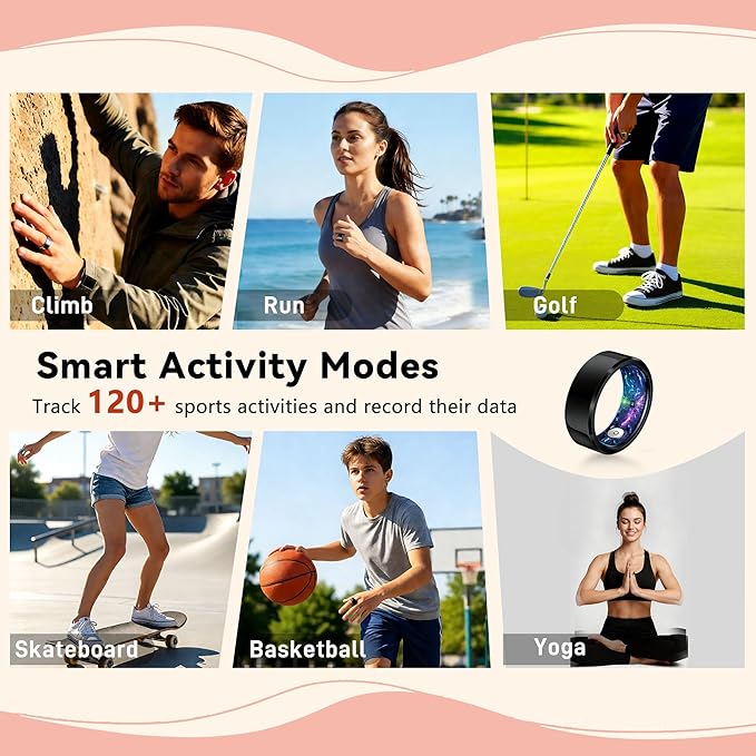 Smart Ring for Women & Men, Health & Fitness Tracker with Heart Rate/Sleep Monitoring/Blood Pressure, 5ATM Waterproof, Activity Trackers with Free App, Valentine's Day Gifts for Women