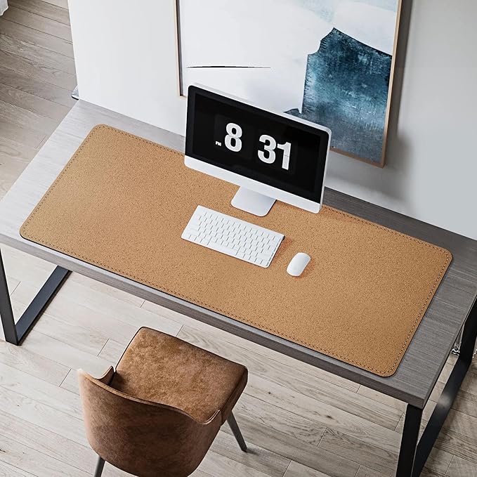Chihein 47" x 20" 3XL Desk Mat with Cork & PU Leather, Dual Sided Desk Pad, Waterproof Computer Desk Mat for Gaming, Office, Home (Black)