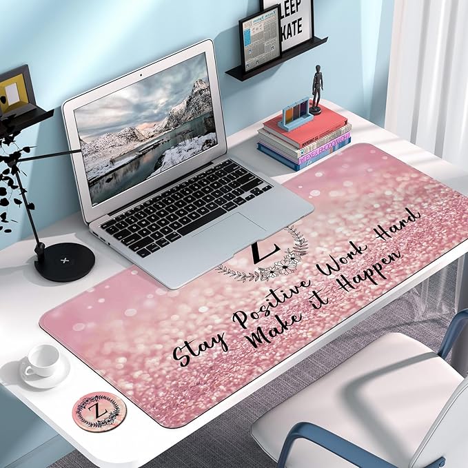 Pink Large Gaming Mouse Pad with Coaster, Desk Mat, Mouse Pad for Computer Keyboard Laptop Office Decor, Stitched Edges Extended Mousepad, 31.5'' x15.6''-Letter Z