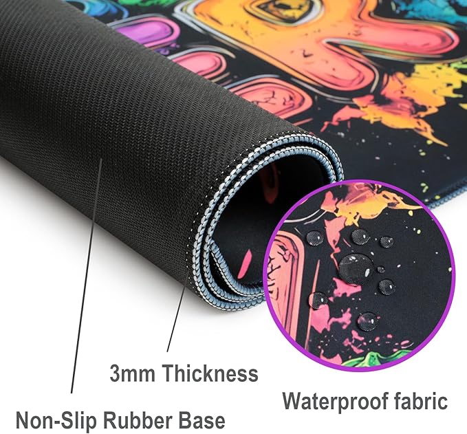 Gamer Blacklight Mouse Pad – UV Reactive Neon Gaming Desk Mat with Skull Design, Waterproof Extended Large Mousepad with Non-Slip Rubber Base for Computer Keyboard – 31.5" x 11.8"