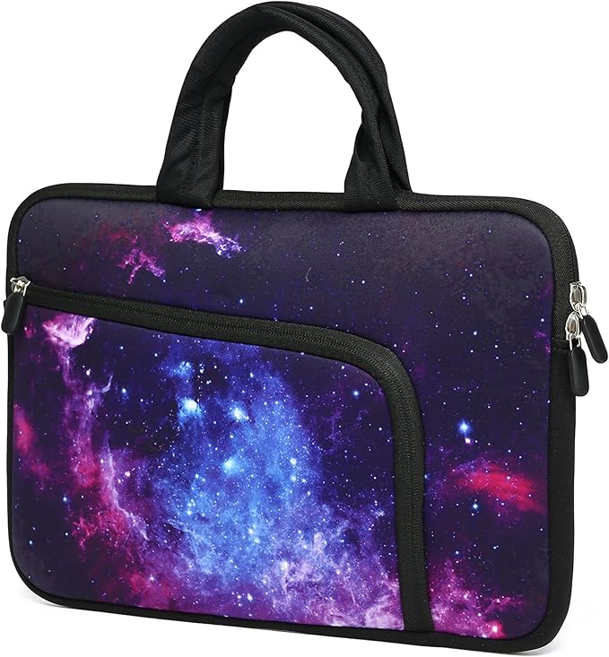 11 11.6 12 12.1 12.5 inches Laptop Sleeve Chromebook Case Ultrabook Case Notebook Sleeve PC Messenger Bag Tablet Case Neoprene Handle Sleeve for Men Women, Two Pockets(Purple Galaxy 1)