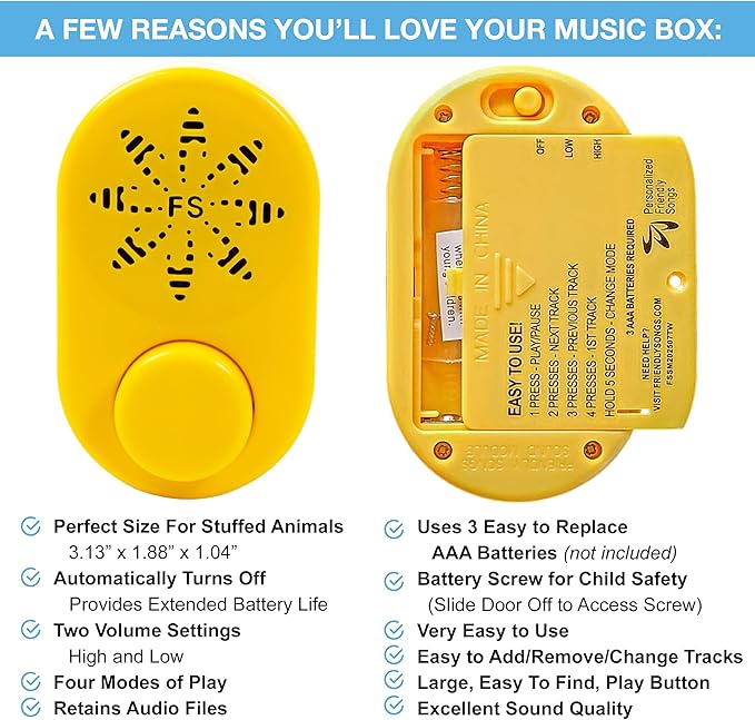 2+ Hr Voice Box for Stuffed Animals by Friendly Songs - This Sound Module can Hold 70+ MP3 Songs or MP3 Voice Recordings Inside The Voice Recorder for Stuffed Animals and Plush Teddy Bears