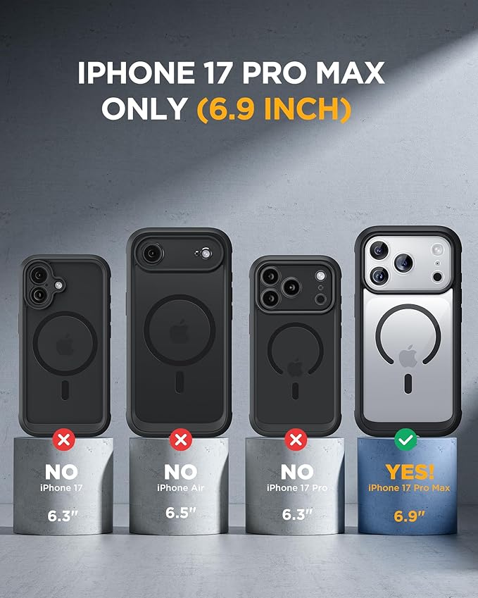 Miracase for iPhone 17 Pro Max Case 6.9" Full-Body Phone Case with Built-in Glass Screen Protector& Full Camera Protector, Camera Control [Magnetic with MagSafe] Drop Proof 17 ProMax Cover, Black