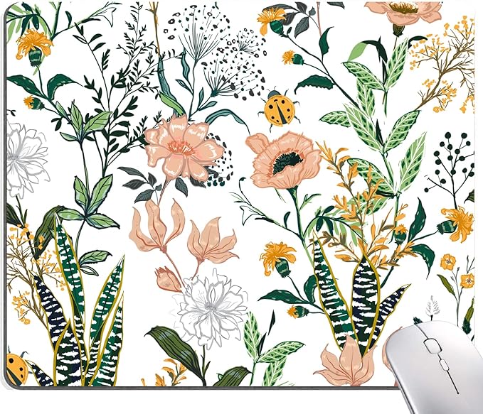 Mouse Pad, Premium-Textured Mouse Mat, Non-Slip Rubber Base Mousepad for Laptop, Computer & PC,9.5×7.9 in, Creamy White Floral