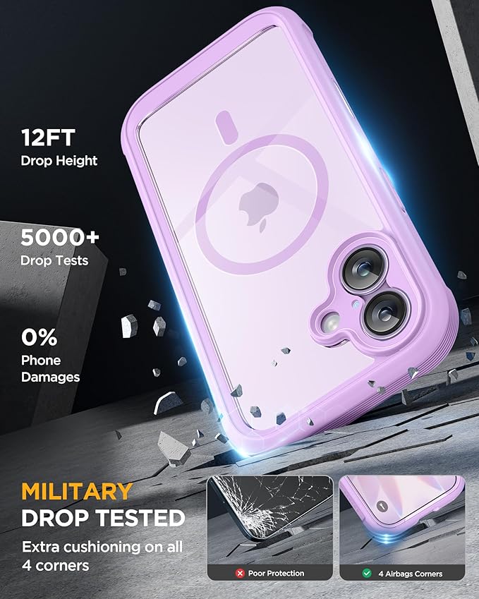 Miracase for iPhone 17 Case 6.3'', Full-Body Military Grade Drop Protection Outdoor Phone case with Built-in Glass Screen &Camera Control,Easy Installation,No Gap,Compatible with MagSafe, Light Purple