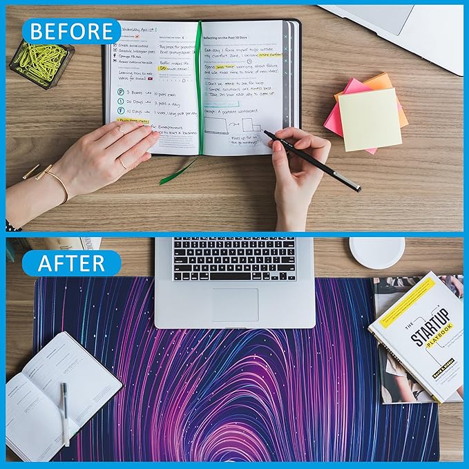 Futuristic Neon Swirl Lines Large Gaming Mouse Pad,Waterproof Desk Mat for Desktop,Non-Slip Rubber Base Mousepad with Stitched Edges for Laptop Office and Home 35.4X15.7 Inch