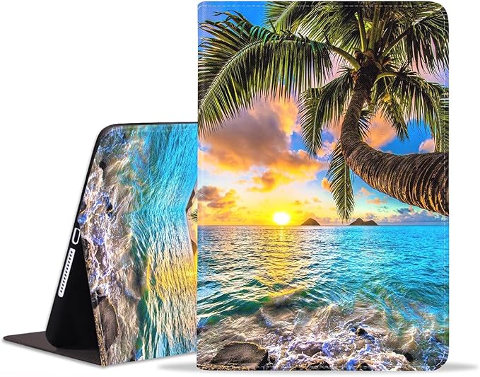 WEUIUJKILO Case for iPad (A16) 11th Generation 11 Inch 2025, iPad 10th Generation 10.9 Inch 2022, Slim PU Leather Folding Stand Smart Cover with Auto Sleep/Wake, Shore Palms Tropical Beach