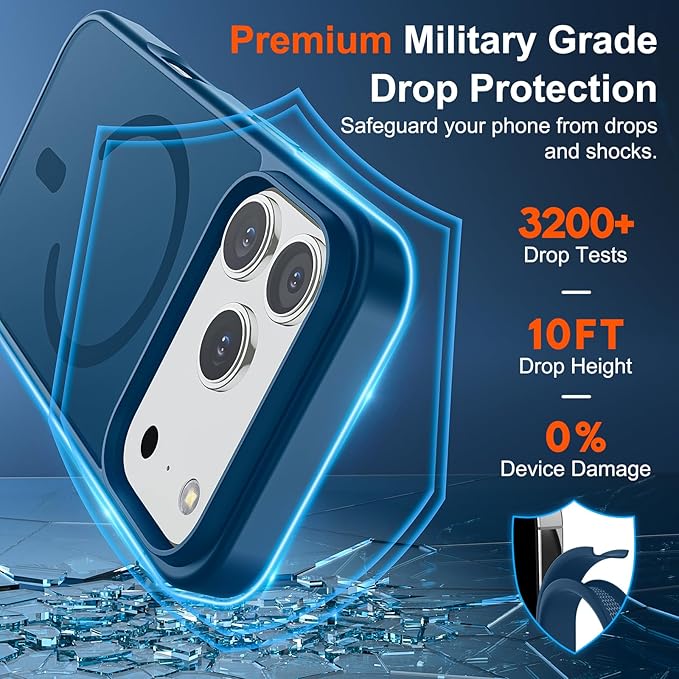 SUPFINE Magnetic for iPhone 17 Pro Max Case (Compatible with MagSafe)(Military Grade Drop Protection) Translucent Matte Shockproof with Anti-Fingerprint Phone Cover,Deep Blue