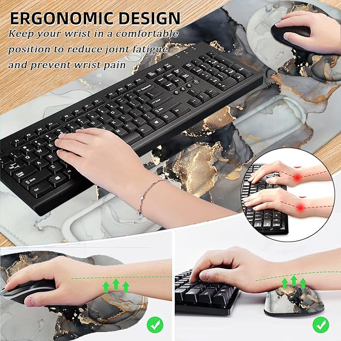 LATEEFAH Mouse Pad with Wrist Rest, Large Mouse Pad, Ergonomic Gaming Desk Pad Keyboard Wrist Rest Set, 4-in-1 Desk Mat Keyboard Mat for Home, Office