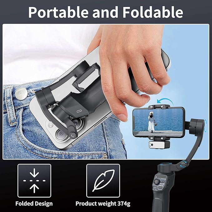 3-Axis Gimbal Stabilizer for Smartphone, Handheld Gimbal Tripod for iPhone & Andriod with Fill Light, AI Auto Face/Object Tracking, Foldable Rotating Stabilizer for Phone Video Recording, Vlogging