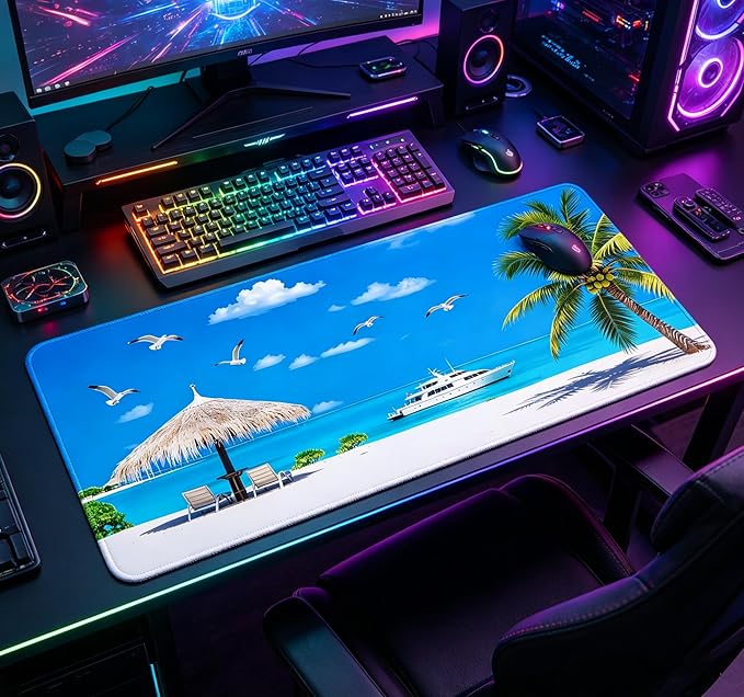 31.5x11.8 Inch Non-Slip Long Extended Large Gaming Mouse Pad with Stitched Edges XL Laptops Keyboard Mouse Mat (Beach Sky)