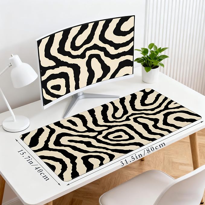 Desk Cover Mat, Gaming Mouse Pad, Computer Laptop Mat Desk Decor for Office Game Home 31.5 X 15.7 Inch (Zebra Print)