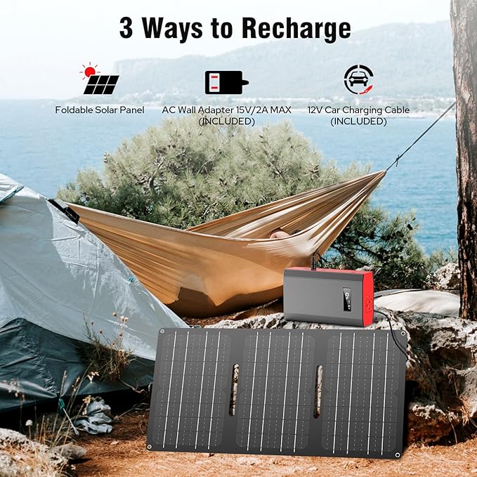 ZeroKor Portable Power Bank with AC Outlet, 65W External Battery Power Pack Portable Laptop Charger Power Source Backup for Outdoor RV Tent Camping Home Smart Device Emergency -Grey Red