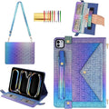 Shiny Case for iPad Pro 13-inch M4 M5 Handbag Case, Techcircle Iridescent PU Leather Folio Stand Envelope Wallet Cover with Hand/Shoulder Strap+Pencil Holder+Card Slots, Shiny Indigo