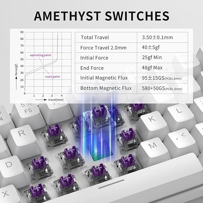 MageGee 60% Rapid Trigger Gaming Keyboard, Hall Effect Magnetic Switch, Actuation Point Adjustable, Hot Swappable RGB Backlit Wired Keyboard with Arrow Keys for Win/PC/MAC, White