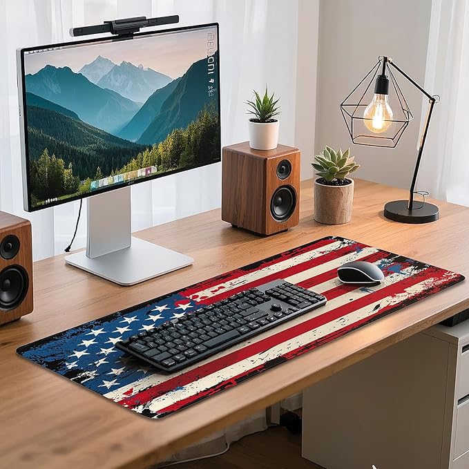 Mouse Pad Gaming - Desk Mat for Keyboard and Mouse - Large Mouse Pad for Desk, American Antique Flag Mousepad (31.5" x 11.8") with Non-Slip Base, Desks Pad Mat for Gaming, Office and Home