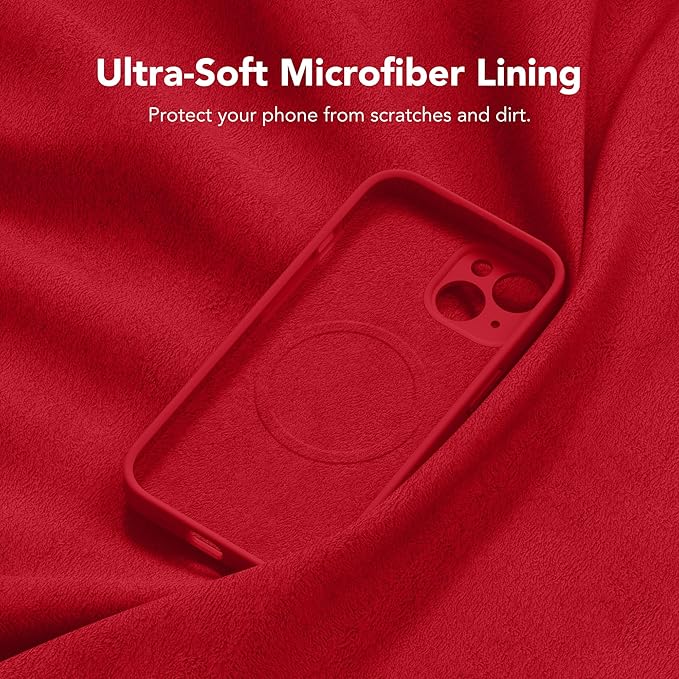 Magnetic for iPhone 14 Case, Compatible with MagSafe, [Full Camera Protection][Screen Protector] Silicone Shockproof Protective Phone Case for iPhone 14 6.1 inch, Deep Red