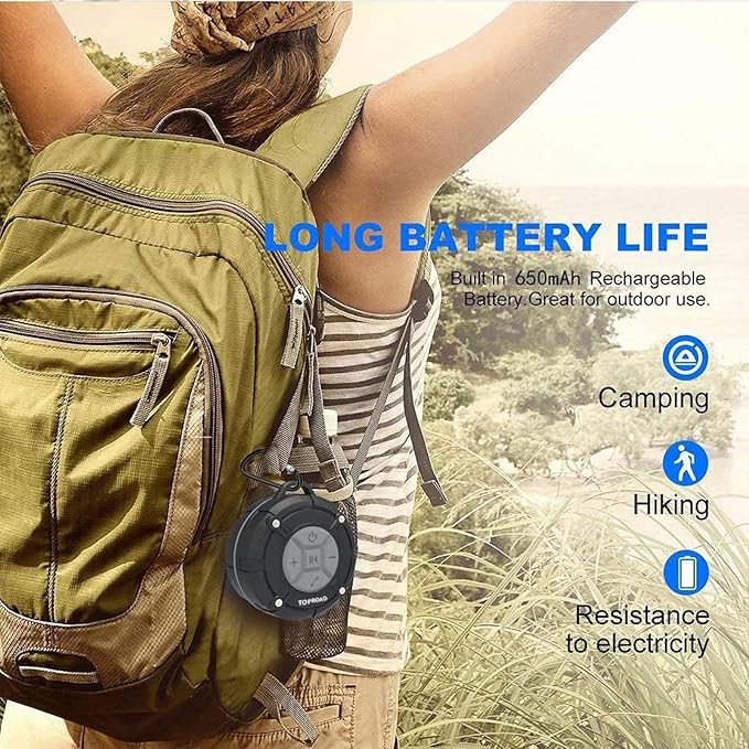 Portable Shower Speaker, IPX7 Waterproof Wireless Outdoor Speaker with HD Sound, 2 Suction Cups, Built-in Mic, Hands-Free Speakerphone for Bathroom, Pool, Beach, Hiking, Bicycle(Grey)