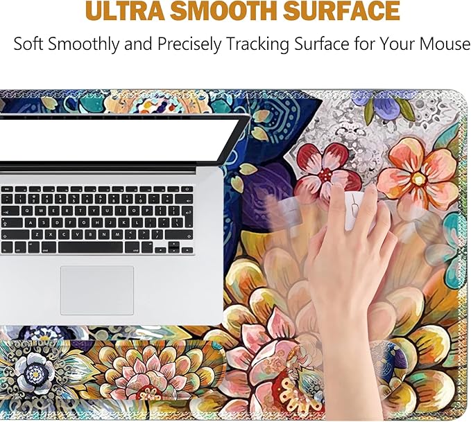 ToLuLu Extended Gaming Mouse Pad, Memory Foam Ergonomic Keyboard Mouse Wrist Rest Support Set, Large Desk Mat with Stitched Edges, Non-Slip Base Mousepad for Home Office Game, Colorful Flower