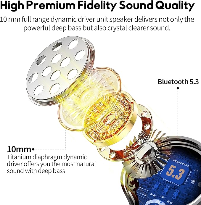 Wireless Earbuds,Bluetooth 5.3 Ear buds Immersive Sound Hi-Fi Stereo IPX8 Waterproof Headsets Premium Deep Bass Headphones with 4 Mics Call Noise Cancelling Earphones for iOS,Android,Workout - Black