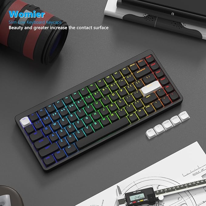 Womier Low Profile Keycaps for Mechanical Keyboard, Black Shine Through Keycaps, PBT Keyboard Key caps 60% 65% 75% 96% 100% for Cherry Gateron MX Switches, Black Backlight