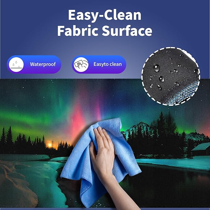 Extra Large Gaming & Office Mouse Pad (31.5" x 11.8") – Aurora Borealis Over Winter Landscape Snow Mountains & Calm Lake & Captivating Night Sky, XXL Desk Mat with Durable Stitched Edges