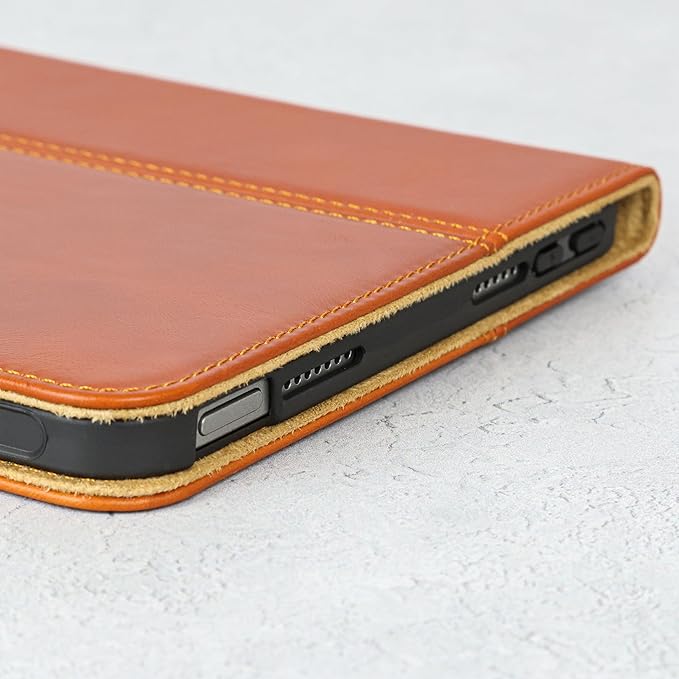Casemade Real Leather Case Compatible with iPad mini 7 (A17 Pro) / 6th Gen (2021) - Full-Grain Leather Cover, Auto Sleep/Wake, Dual Stand Position (Tan)