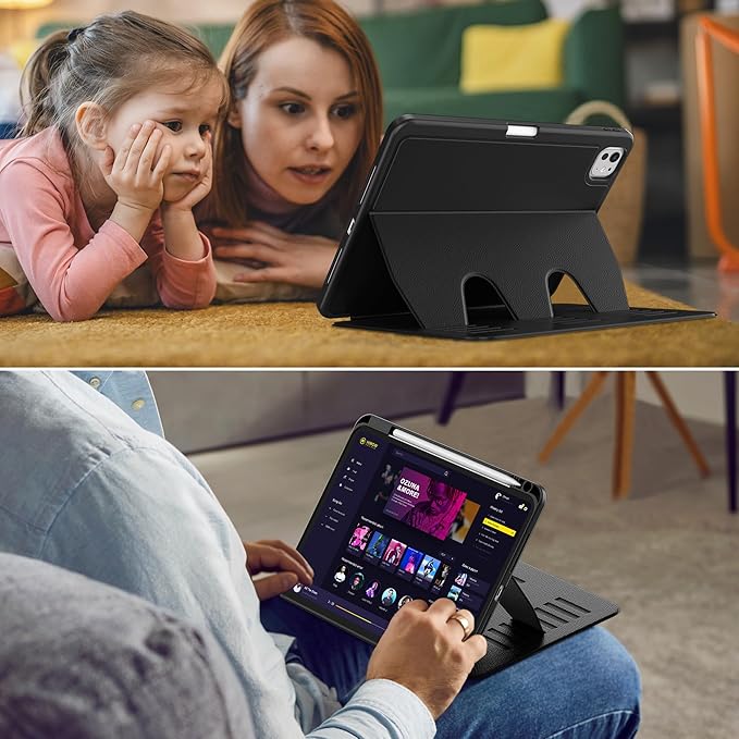 VIKESI Case for iPad Pro 11 inch (M5/M4) 2025/2024,Multiple Angles Magnetic Stand Cover,Shockproof Back,Pencil Holder,and Auto Sleep/Wake,Black