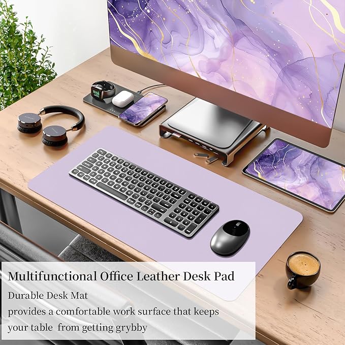 Bloss Purple Desk Mat, Double-Sided Leather Desk Pad, Desk Matt for Desktop, Waterproof Desk Pad Mat, Computer Mat for Office Work/Home/Decor/Desk Protector/Cover(23.6"x 13.8")