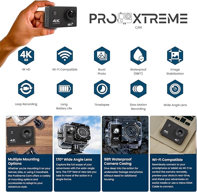 Falcon 4K Drone with Camera | Quadcopter for Kids and Adults, Beginner to Pro, Xtreme Pro Cam 4K Action Camera - Ultra HD Waterproof Camera with Wi-Fi, 170 Wide Angle