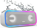 DOSS SoundBox Pro+ Bluetooth Speaker, Immersive 24W Stereo Sound with Booming Bass, IPX6 Waterproof, 15H Playtime, Mixed Colors Lights, Wireless for Backyard, Hiking, Garage, Party-Grey