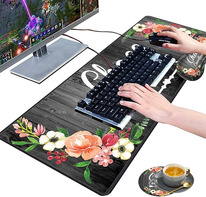 3 Piece Mouse Pad Set with Stitched Edge Large Anti-Slip Mouse Pad Desk Pad Keyboard Pad + Wrist Rest Pad + Coaster, Memory Foam Wrist Rest for Office/Home - Chaos Coordinator