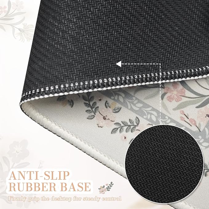 iCasso Aesthetic Small Floral Mouse Pad, Mini Portable Travel Mousepad, Anti-Slip and Comfortable Cloth Mouse Mat 7.9"x9.5" with Stitched Edges for Computer, Laptop, Office, Home(Gray Floral)