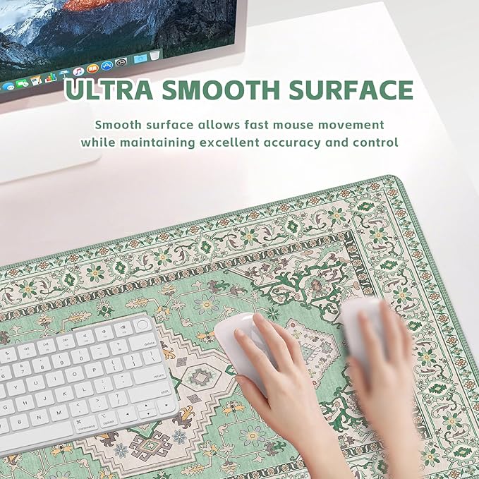 Baziabbo Green Desk Mat,XXL Extended Big Mouse Pad,Gaming Mousepad with Stitched Edge,Non-Slip Rubber Base Keyboard Desk Pad for Home Office Study Game