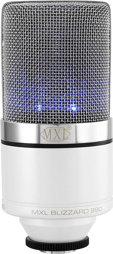 MXL 990 Condenser Microphone for Podcasting, Singing, Home Studio Recording, Gaming & Streaming | Blue LED lights | XLR | Large Diaphragm (BLIZZARD)