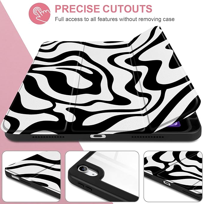 Case for iPad Air 11 inch M4 2026 M3 2025 M2 2024 Release with Pencil Holder - Aesthetic Cute Preppy Design Trifold Cover with Soft TPU Bumper Clear Back Auto Sleep/Wake for Girls Women, Waves