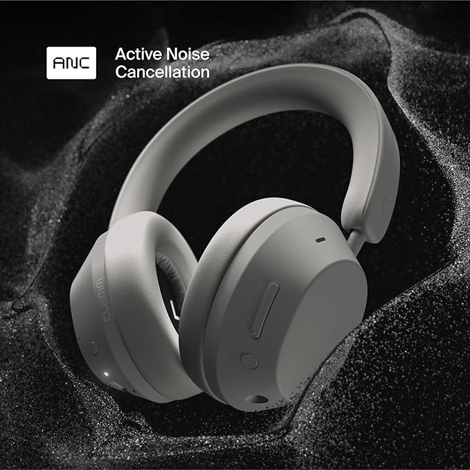Clemm Ambience Over-Ear Headphones with Microphone, Noise Cancelling and Transparency Mode, 65H Playtime, Memory Foam, Ivory