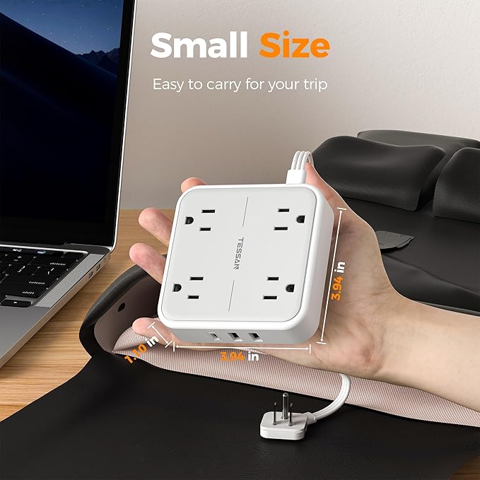 TESSAN Surge Protector Flat Extension Cord 3Ft, Ring Plug Power Strip with 4 Outlets 3 USB Ports (1 USB C), 900 Joules Protection, Multiple Wall Outlet Extender Suitable for Home Office Dorm, Grey