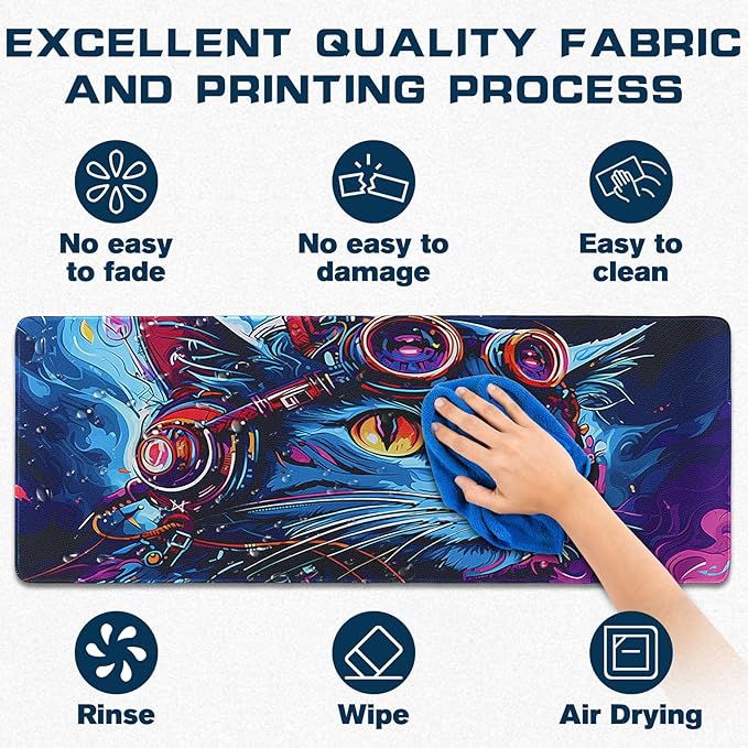 Mouse Pad Gaming - Desk Mat for Keyboard and Mouse - Cool Cat Head Large Mouse Pads for Desk, Gaming Mousepad with Non-Slip Base, Desks Pad (31.5" X 11.8") for Game, Office and Home