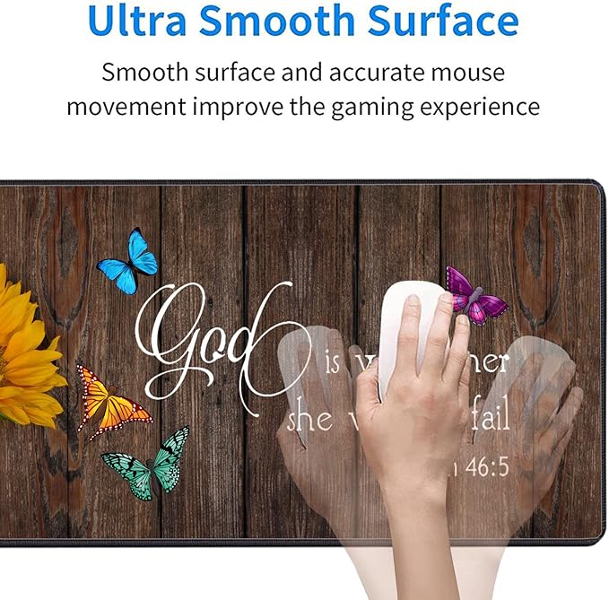 3 Piece Mouse Pad Set with Stitched Edge Large Anti-Slip Mouse Pad Desk Pad Keyboard Pad + Wrist Rest Pad + Coaster, Memory Foam Wrist Rest for Office/Home - Psalm 46:5 Sunflower