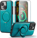 for iPhone 14 Plus Case with Stand Compatible with Magsafe Slim PU Leather & Durable TPU Drop Proof Magnetic Kickstand Protective Cover with Tempered Glass Screen Protector 6.7", Turquoise
