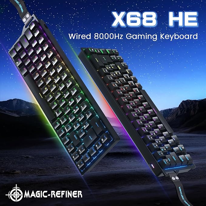 MAGIC-REFINER X68 HE Wired 60% Hall Effect Rapid Trigger Mechanical RGB Gaming Keyboard with 8K Polling,0.04mm RT Accuracy,Magnetic Switch,Adjustable Actuation,Snap Tap for PC Mac Esport Gamer (Black)