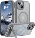 Magnetic Compatible with iPhone 15 Case, [Built-in Invisible Kickstand][Compatible with MagSafe][Full Camera Protection] Translucent Matte Phone Case for iPhone 15 6.1" Gray